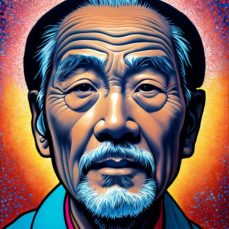 06205-3353995586-[Close up of an old asian man's face_abstract background_0.5], extremely detailed face and eyes, explosive pose, expressionism,.png